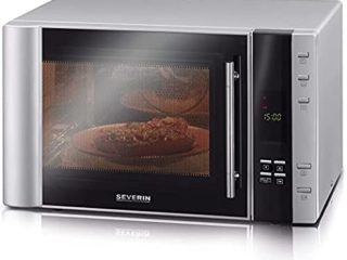 SEVERIN Microondas con grill y convección 3 en 1, horno microondas con 10 programas automáticos, microondas digital con plato giratorio y rejilla de grill, plateado/negro, MW 7825