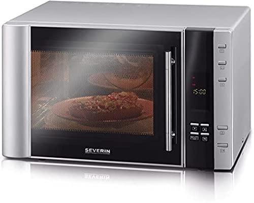 SEVERIN Microondas con grill y convección 3 en 1, horno microondas con 10 programas automáticos, microondas digital con plato giratorio y rejilla de grill, plateado/negro, MW 7825