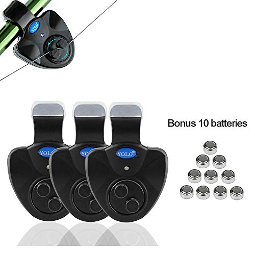 Shackcom 3 Sensible Alarma Pesca picada de mordedura de Pescado Bite Indicator -para caña de Pescar-Universal Electrónico con indicador LED Vibración