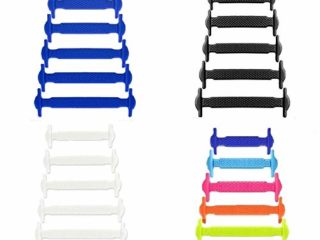 Shackcom sin Corbata Cordones de Zapatos para Niños Cordones de Zapatos Cordones Elásticos de zapatillas de Silicona Plano Impermeables de los Zapatos del Tablero Sneaker Negro+Blanco+Arcoiris+Azul