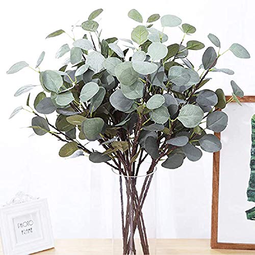 SHACOS 4 PCS Rama Eucalipto Artificial, Planta Artificial Decorativa Eucalipto Hojas Artificiales 65cm Eucalipto Planta Natural para Decoración de Fiestas, Bodas, Hogar, Oficina-Verde