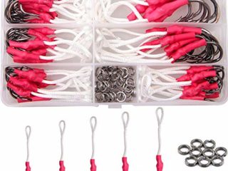 Shaddock 106pcs Anzuelos de Ayuda de Pesca Tackle 420 Acero Inoxidable Jigging Assist Kit de Ganchos de Pesca con Anillos de División de Línea de PE Blanco