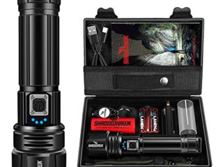 Shadowhawk Linternas LED Alta Potencia 10000 Lúmenes, Linterna LED Recargable USB Táctica Militar Potente, XHP70.2 Linterna a Pilas, IPX67 Impermeable 5 Modos Portátil Linternas(con 5000 mAh)