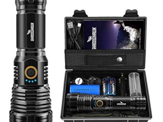 Shadowhawk Linternas LED Alta Potencia Recargable, Linterna Potente 10000 Lúmenes XHP70.2, Linterna Táctica Militar IP67 Impermeable, para Emergencia Camping Senderismo Regalo (con batería de 6000mAh)