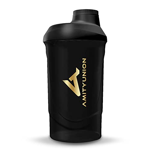 Shaker Deluxe - Proteína Shaker a prueba de fugas - BPA libre y con la escala tamiz de polvo de proteína de suero cremoso sacude (oro negro 800ml)