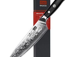 SHAN ZU Cuchillo de Cocina Damasco, 20cm Cuchillo Chef Japones de Acero Damasco de 67 Capas, Mango de Material G10, Cuchillo de Cocinero Profesional para Cortar Verdura, Fruta, Carne y Pescado