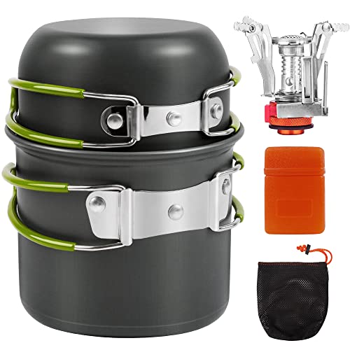 Shayson - Estufa de Camping + Sartén, Portátil para Mochileros al Aire Libre, Utensilios de cocina, senderismo, estufa de Cocina, Quemador de Butano y Propano para Recipiente de Gas con Encendido Piezoeléctrico