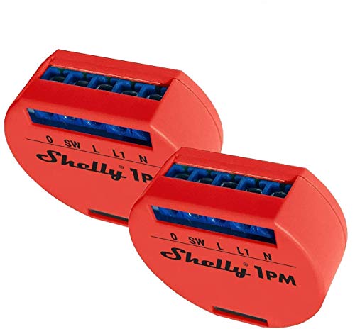 Shelly 1PM Inalámbrico Relé Interruptor Inteligente domótico, Amazon Alexa y Google Home, 2 Unidades Monitor Energía