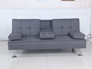 SHIITO - Sofá Cama 168x88x77 cm Modelo OPORTO JH957 tapizado en Tela Color Gris