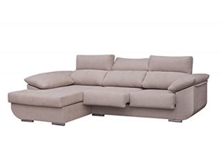 SHIITO Sofá con Chaise Longue Izquierda de Tres plazas Modelo MASERATTI. Tela Color Crudo