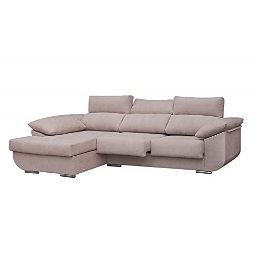 SHIITO Sofá con Chaise Longue Izquierda de Tres plazas Modelo MASERATTI. Tela Color Crudo