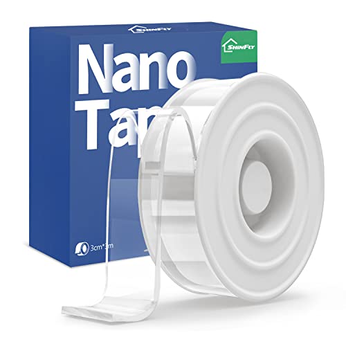 shinfly NOT-PS01 - Cinta Adhesiva Doble Cara, Cinta de Doble Cara Extrafuerte Transparente (3meter x 30mm x 2mm) Removible y Traceless, Lavable Cinta Adhesiva para Pared, Alfombra, Fijación de Fotos
