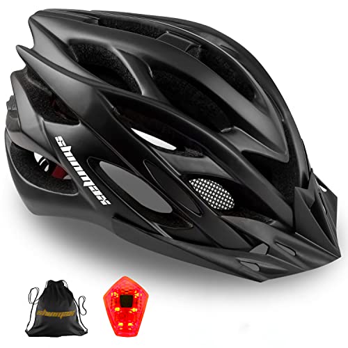 Shinmax Casco Bicicleta Adulto con Visera,Certificado CE Casco de Bicicleta con luz LED Casco Bicicleta Hombre Mujer MTB Casco Bici Casco Ciclismo para Montaña Ajustable Casco para Bicicleta 57-62cm