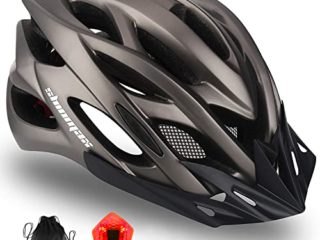 Shinmax Casco Bicicleta Adulto con Visera,Certificado CE Casco de Bicicleta con luz LED Casco Bicicleta Hombre Mujer MTB Casco Bici Casco Ciclismo para Montaña Ajustable Casco para Bicicleta 57-62cm
