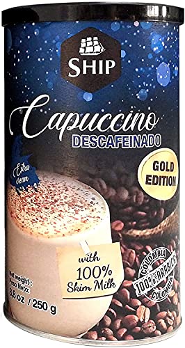 SHIP-Bote de Café Capuccino Descafeinado100 Sobres-250 gramos-Café Soluble Natural - Sabor Intenso en un Momento - Café de Colombia 100% Arábico - Gold Edition-Sin Aditivos Café Natural Molido