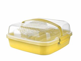 Shopivaa | 32 piezas (sirve para 6 personas) juego de pícnic, comedor al aire libre, juego de fiesta con funda de transporte (plástico ligero y duradero sin BPA) | Apto para lavavajillas (amarillo)
