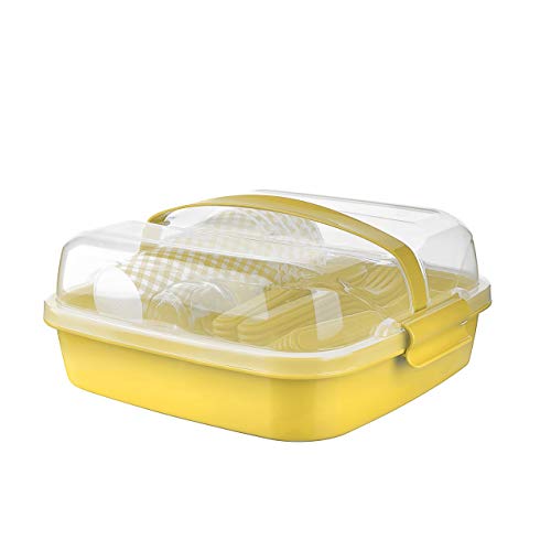 Shopivaa | 32 piezas (sirve para 6 personas) juego de pícnic, comedor al aire libre, juego de fiesta con funda de transporte (plástico ligero y duradero sin BPA) | Apto para lavavajillas (amarillo)