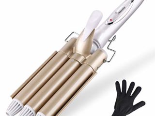 ShuBel Rizador de Pelo, Plancha Ondas Al Agua Cerámica 3 Tubos con 22 mm Profesional Ondulador de Pelo, Rizador Pelo para Ondas Pelo Cabello Largo Corto Como Regalo para Mujeres - Dorado