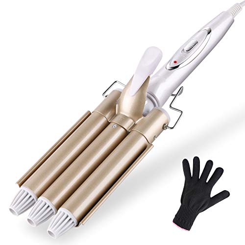 ShuBel Rizador de Pelo, Plancha Ondas Al Agua Cerámica 3 Tubos con 22 mm Profesional Ondulador de Pelo, Rizador Pelo para Ondas Pelo Cabello Largo Corto Como Regalo para Mujeres - Dorado