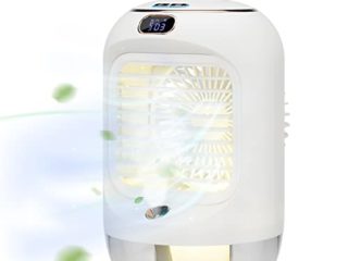 SHYOSUCCE Aire Acondicionado Portátil 4 en 1, Mini Enfriador de Aire con 3 Velocidades, Luz Nocturna, Oscilante a 180°, Humidificador Recargable para Dormitorio, Oficina, Camping