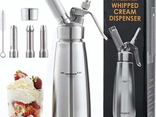 Sifón Cocina Espumas, Acero Inoxidable | Sifón de Nata + 3 boquillas Decorativas de Acero Inoxidable | Sifón de Crema Batida, para Hacer cremas, Helados y más | utiliza cartuchos de N20 (no incluido)