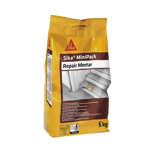 Sika Minipack Mortero de Reparación, listo para su uso, reforzado con microfibras sintéticas para reparar, regenerar reperfilado y regularización de superficies de hormigón 5 kg, Gris