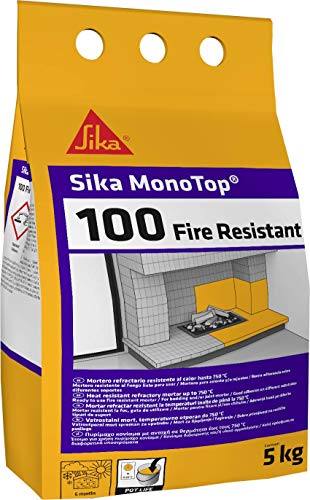 Sika Monotop-100 Fire Resistant, Mortero refractario de fraguado rápido para la construcción y reparación de elementos resistentes al calor hasta 750°C, Gris, 5kg