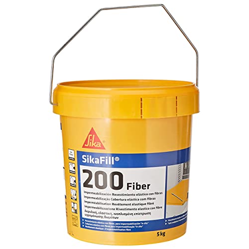 SikaFill 200 Fibras, Gris, Pintura acrílica con fibras de vidrio para impermabilización de cubiertas visitalbles y protección de pareces medianeras, 5kg