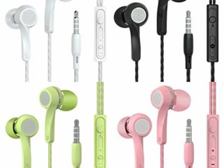 SIKAMARU - Auriculares para los oídos, estéreo, graves potentes, con mando a distancia y micrófono, para ordenadores portátiles y juegos, aislamiento de ruido, sin enredos de cables, 4 pares