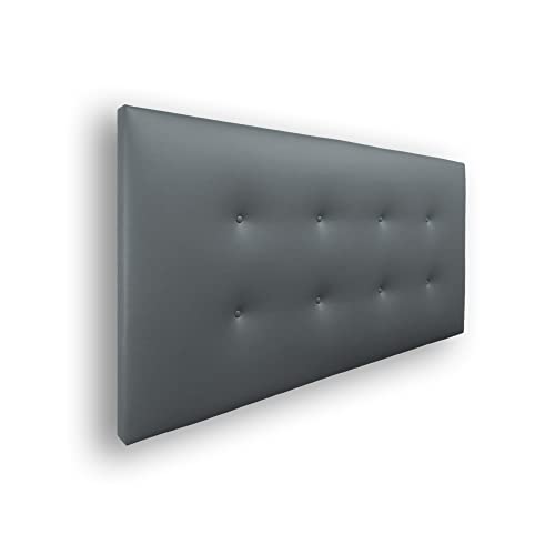 Silcar Home - Cabecero de Cama Tapizado en Polipiel con 2 Hileras de Botones - Modelo Carlo Gris 145 cm - Cabecero Acolchado - Cabezal Tapizado - Cabecero Original - Transporte Incluido