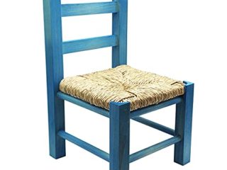Silla clásica Infantil de Madera 39,2 x 23 x 25,2 cm, Asiento de Rafia. Altura Asiento: 19,5 cm. Silla para niños, guardería, hogar (Azul)