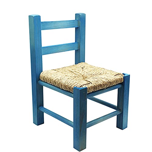 Silla clásica Infantil de Madera 39,2 x 23 x 25,2 cm, Asiento de Rafia. Altura Asiento: 19,5 cm. Silla para niños, guardería, hogar (Azul)