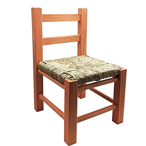 Silla clásica Infantil de Madera 39,2 x 23 x 25,2 cm, Asiento de Rafia. Altura Asiento: 19,5 cm. Silla para niños, guardería, hogar (Rosa)