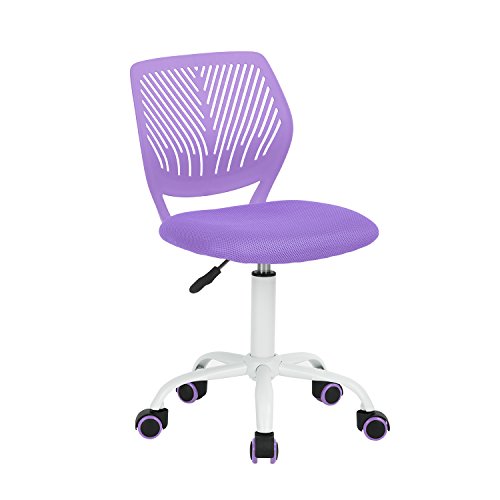 Silla de escritorio, ajustable, de estudio, de ordenador, con asiento de tejido, giratoria, sin brazos, morada