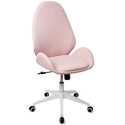 Silla de Escritorio Silla de Oficina Giratoria con Respaldo Ergonómico, Cómoda Tela y Acolchado de Poliéster, Inclinación 22º, Diseño Elegante, Carga Máxima 115 kg(Rosa)