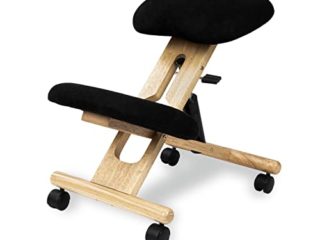 Silla de Oficina Ergonomica, Silla de Escritorio, Modelo Flip, Acabado en Color Negro y Madera, Medidas: 46 cm (Ancho) x 68 cm (Fondo) x 52-62 cm (Alto)