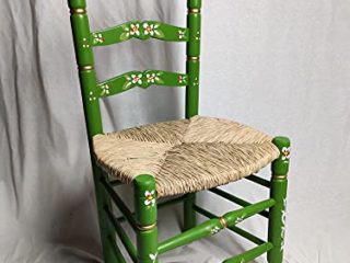 Silla Decorada Estilo Sevillano. Asiento Tejido a Mano con Enea Natural. Ancho: 45cm / Fondo: 40cm Altura Asiento: 45cm / Altura Respaldo: 96cm