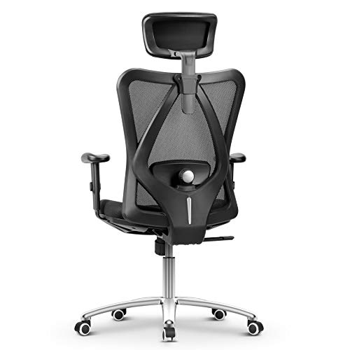 Silla Ergonomica, mfavour Silla Escritorio, Silla de Oficina con Reposacabezas y Reposabrazos Ajustables, Diseño de Malla y Cojín de Asiento Acolchado, Función de Balanceo, Carga Máxima 150 kg