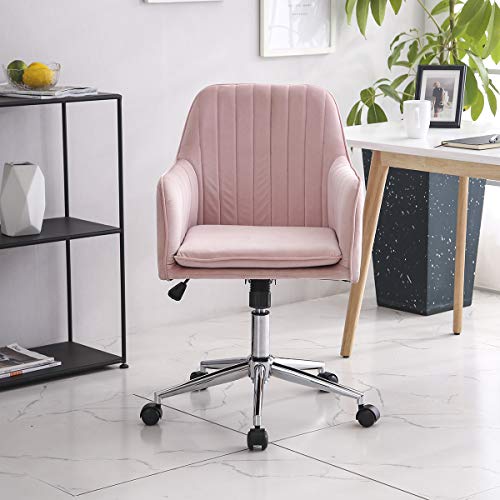 Silla Oficina Rosa por Juvenil Niña Ergnonmica Silla Escritorio con Ruedas Giratoria Altura Ajustable Silla de Ordenado el Hogar Trabajo Terciopelo (Rosa con Brazos)