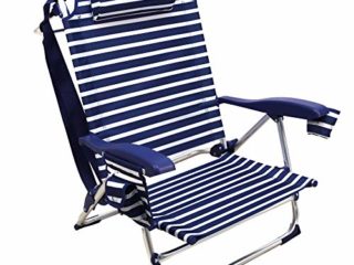 Silla Playera, 5 Posiciones, Silla Plegable para Playa, Jadín, Camping, Rayas Azul Oscuro y Blanco