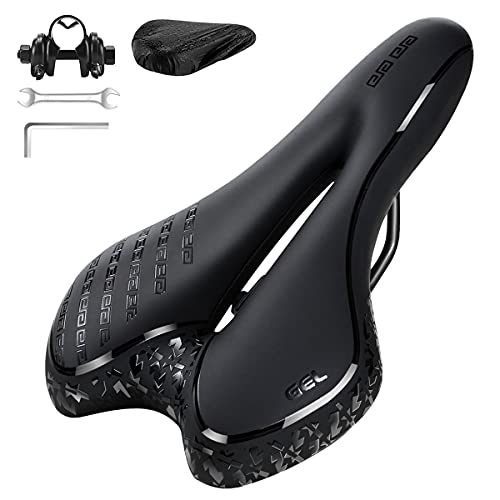 Sillín de Bici de Gel, JOLY FANG Sillín de Bicicleta Montaña Cómodo, Asiento de Bicicleta Hueco y ergonómico, para Bicicletas de MTB/Carreras (Negro)
