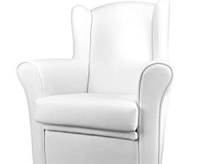 Sillon lactancia con arcon Nerea, orejero mecedora baúl en Polipiel, para Salón o Habitación del Bebe. (blanco, balancín blanco)