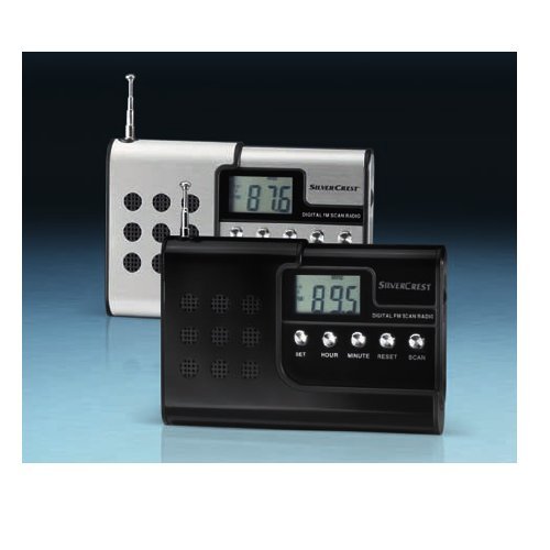 SilverCrest SR-1400 compacto Scan Radio con radio extraíble unidad de soporte para uso con auriculares en plata o Negro