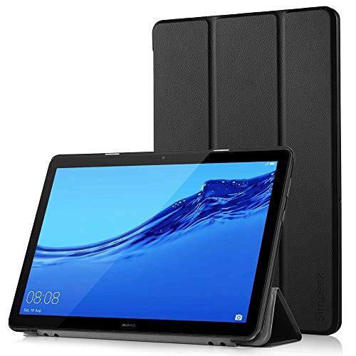 Simpeak Funda Compatible con Huawei MediaPad T5 10 [5 años de garantía], Funda 10.1 Pulgadas Multi-Angulo Cubierta Folio con el Soporte Reposo Automático de Despertador, Negro