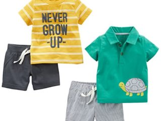 Simple Joys by Carter's - Juego de ropa de juego para niños (4 piezas) ,Yellow Stripe/Green Turtle ,0-3 Months