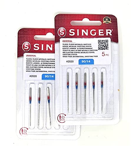 Singer Kit de 2 Paquetes de Agujas 804R 2020 90/14 Tejidos de Algodón para Máquinas de Coser 130/705 H