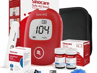 Sinocare Medidor de Glucosa en Sangre, Kit de Prueba de Glucosa en Sangre, 50 x Tiras de Prueba de Glucosa en Sangre y Dispositivo de Punción - mg/dL (Safe AQ Smart)