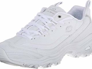 Skechers D'lites-Fresh Start, Zapatillas Mujer, White Leather/Mesh/Silver Trim, 38 EU