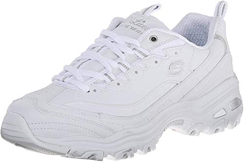 Skechers D'lites-Fresh Start, Zapatillas Mujer, White Leather/Mesh/Silver Trim, 38 EU