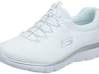 Skechers Summits, Sneaker Mujer, White Mesh/Silver Trim, 38 EU